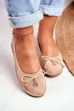 Baleriny Damskie Lu Boo Zamszowe Beżowe Layla