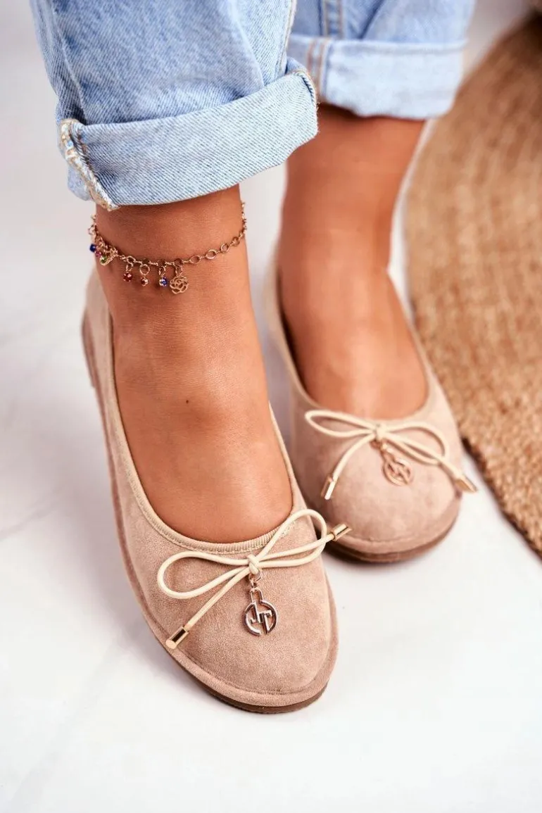 Baleriny Damskie Lu Boo Zamszowe Beżowe Layla