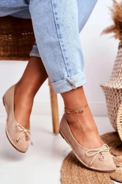 Baleriny Damskie Lu Boo Zamszowe Beżowe Layla