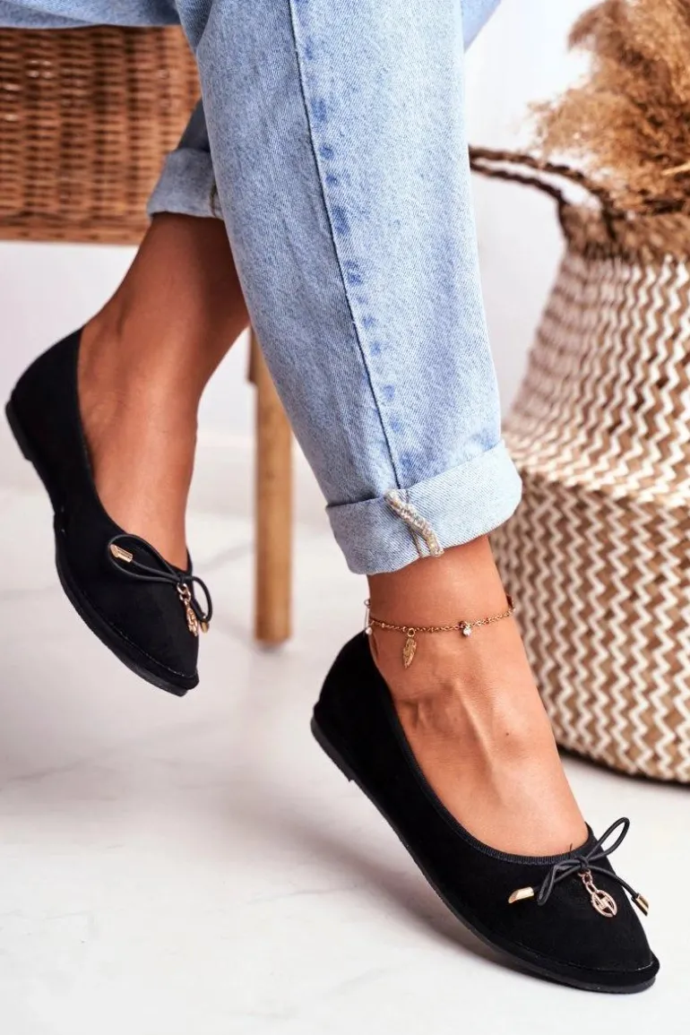 Baleriny Damskie Lu Boo Zamszowe Czarne Layla