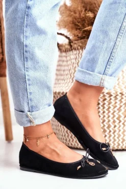 Baleriny Damskie Lu Boo Zamszowe Czarne Layla