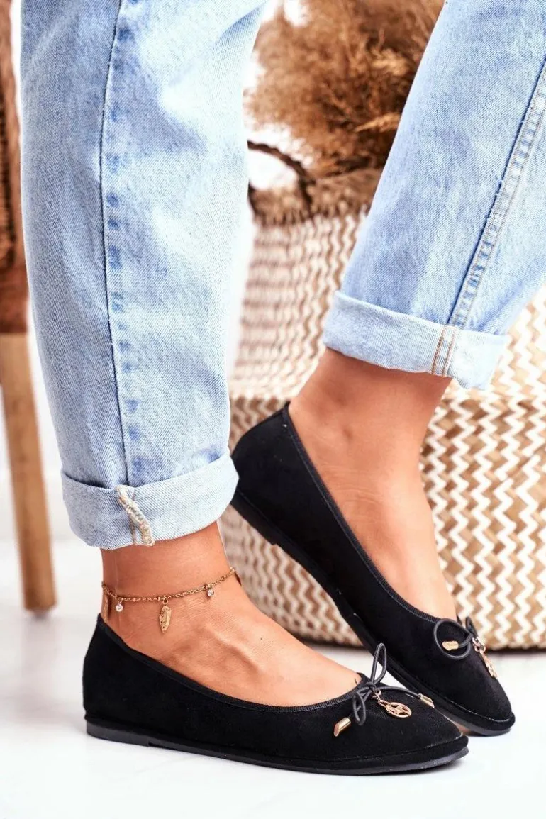 Baleriny Damskie Lu Boo Zamszowe Czarne Layla