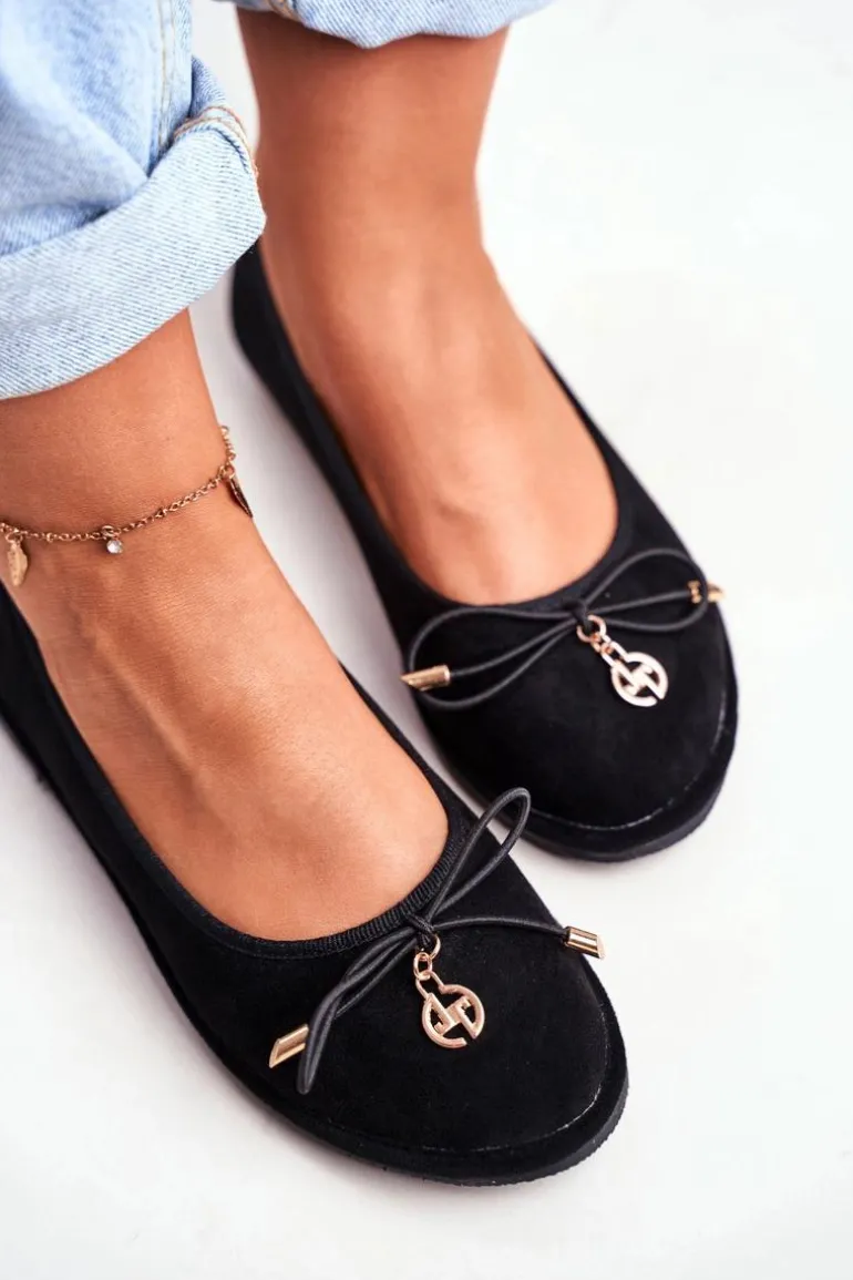 Baleriny Damskie Lu Boo Zamszowe Czarne Layla