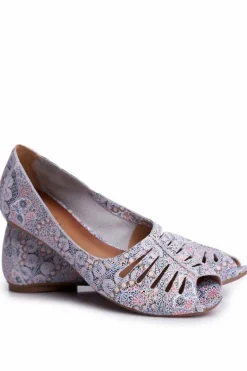 Baleriny Damskie Maciejka Skórzane Biało Niebieskie we wzory 03497-13