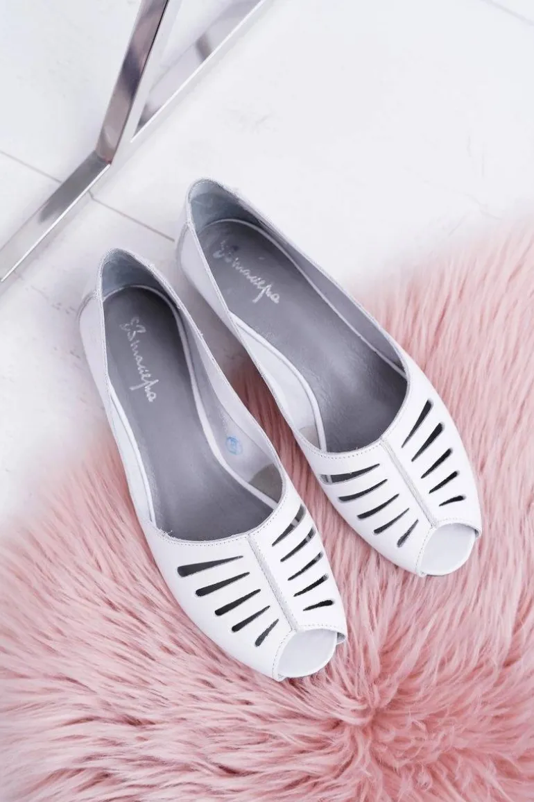 Baleriny Damskie Maciejka Skórzane Odkryte Palce 03497-59