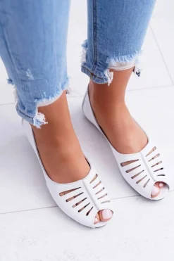 Baleriny Damskie Maciejka Skórzane Odkryte Palce 03497-59