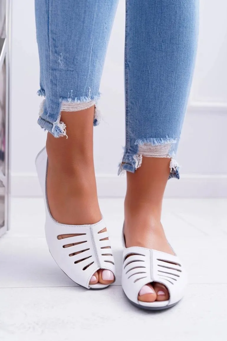 Baleriny Damskie Maciejka Skórzane Odkryte Palce 03497-59