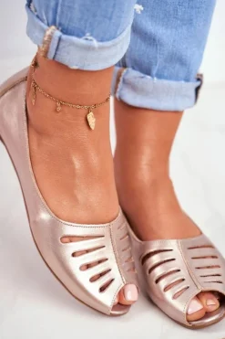 Baleriny Damskie Maciejka Skórzane Złote 03497-25