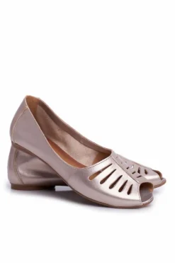 Baleriny Damskie Maciejka Skórzane Złote 03497-25