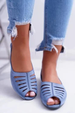 Baleriny Damskie Maciejka Skórzane Jasno Niebieskie 03497-33