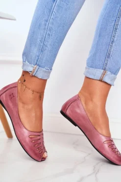 Baleriny Damskie Maciejka Skórzane Różowe 03497-15