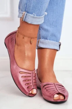 Baleriny Damskie Maciejka Skórzane Różowe 03497-15