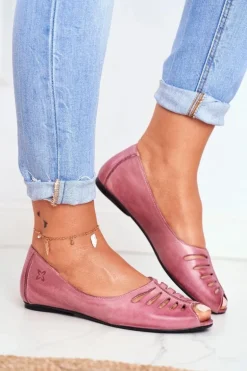 Baleriny Damskie Maciejka Skórzane Różowe 03497-15