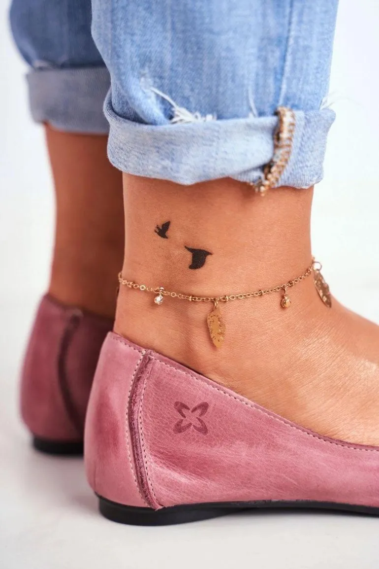 Baleriny Damskie Maciejka Skórzane Różowe 03497-15