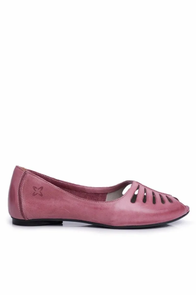 Baleriny Damskie Maciejka Skórzane Różowe 03497-15