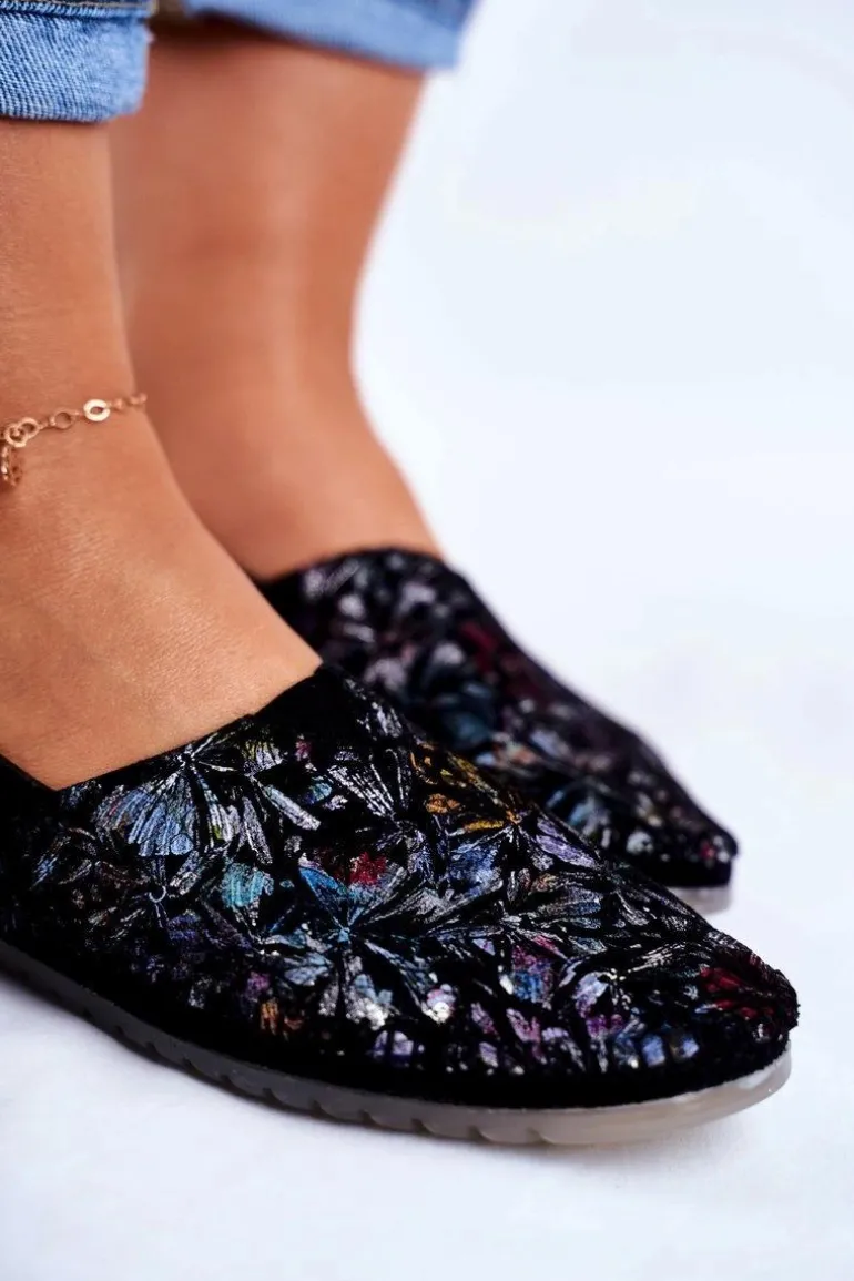 Baleriny Damskie Maciejka Skórzane Czarne 01930-70/00-0