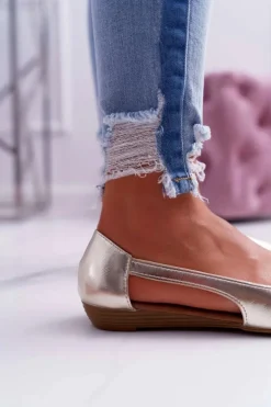 Baleriny Damskie Peep Toe Złote Ereli