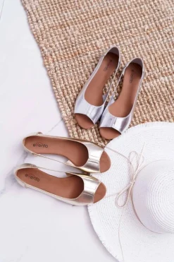Baleriny Damskie Peep Toe Złote Ereli