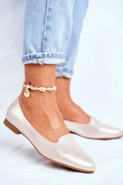 Baleriny Damskie Sergio Leone Beżowo Złote BL610