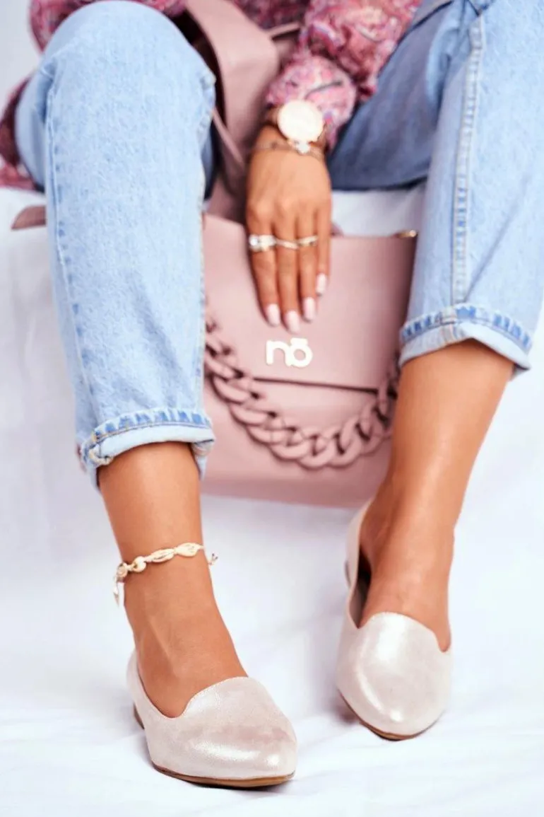 Baleriny Damskie Sergio Leone Beżowo Złote BL610