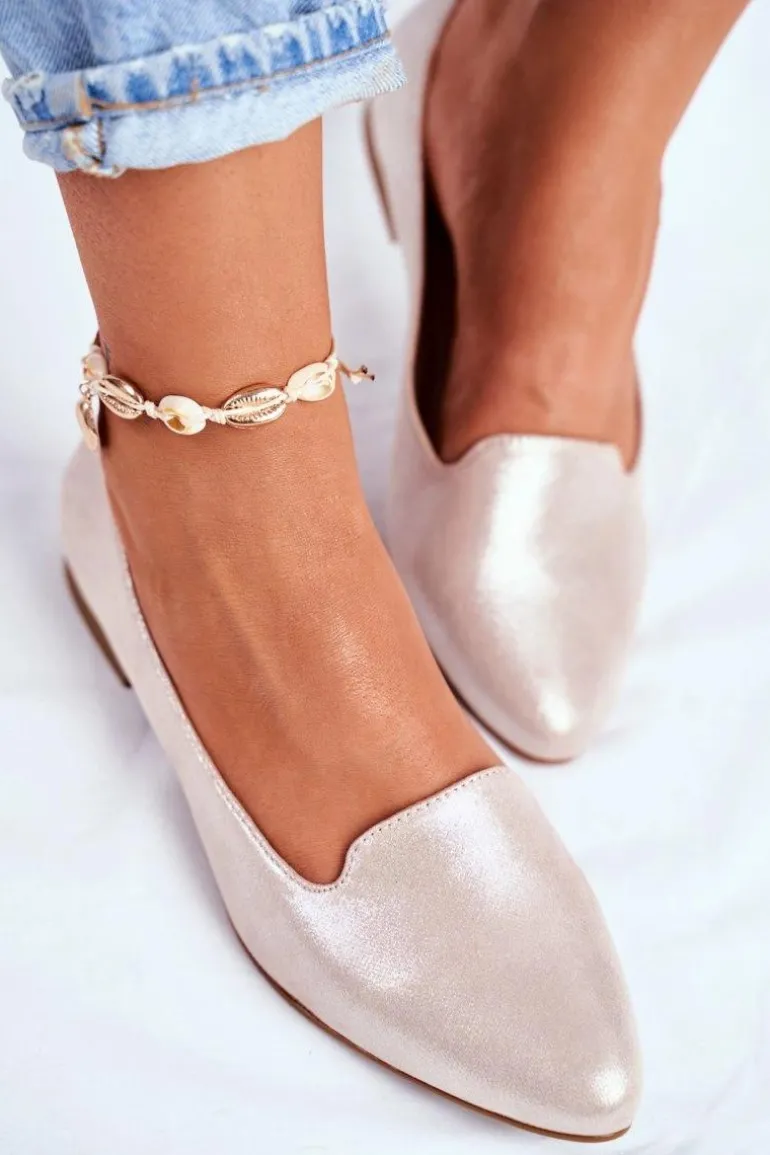 Baleriny Damskie Sergio Leone Beżowo Złote BL610