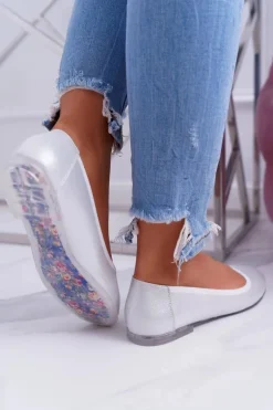 Baleriny Damskie Sergio Leone Srebrne Plex