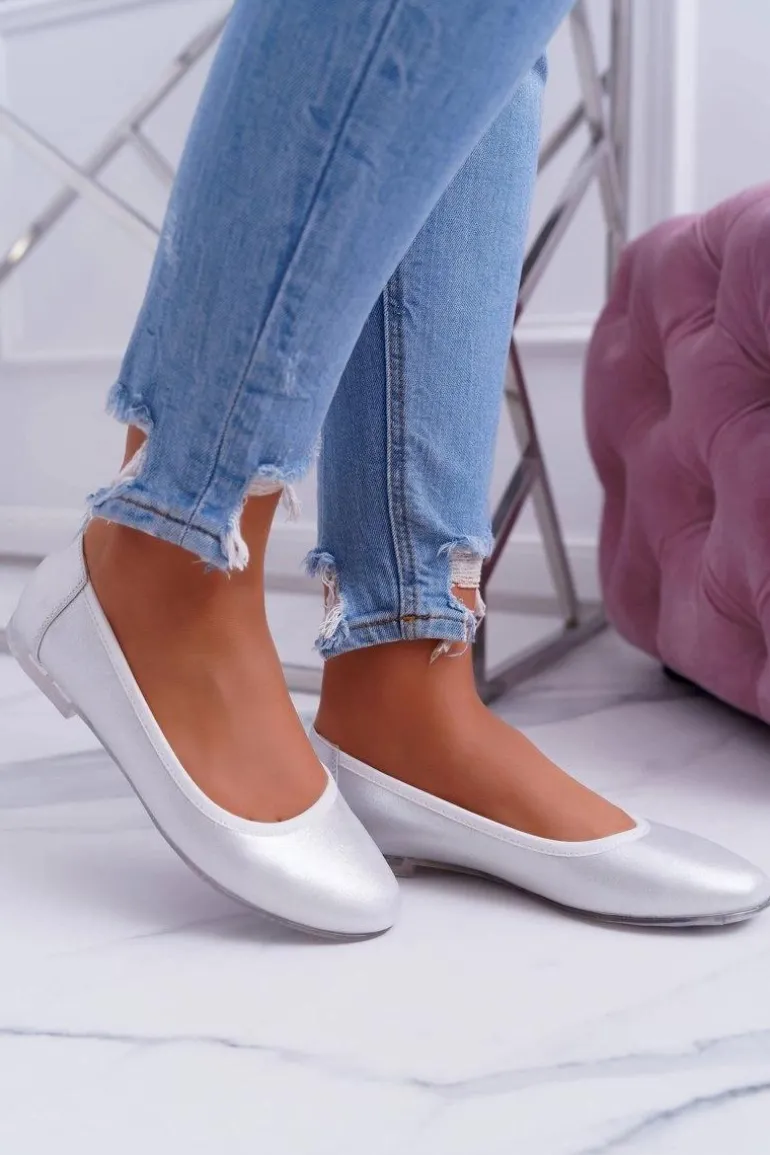 Baleriny Damskie Sergio Leone Srebrne Plex