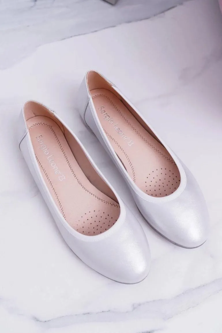 Baleriny Damskie Sergio Leone Srebrne Plex