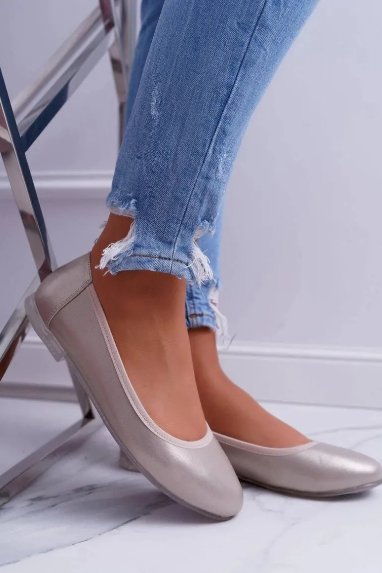 Baleriny Damskie Sergio Leone Złote Plex