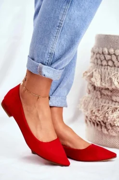 Baleriny Damskie W Szpic Zamszowe Czerwone Westley