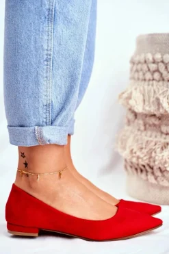 Baleriny Damskie W Szpic Zamszowe Czerwone Westley