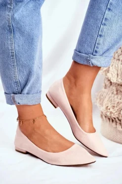 Baleriny Damskie W Szpic Zamszowe Beżowe Westley