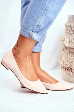 Baleriny Damskie W Szpic Zamszowe Beżowe Westley