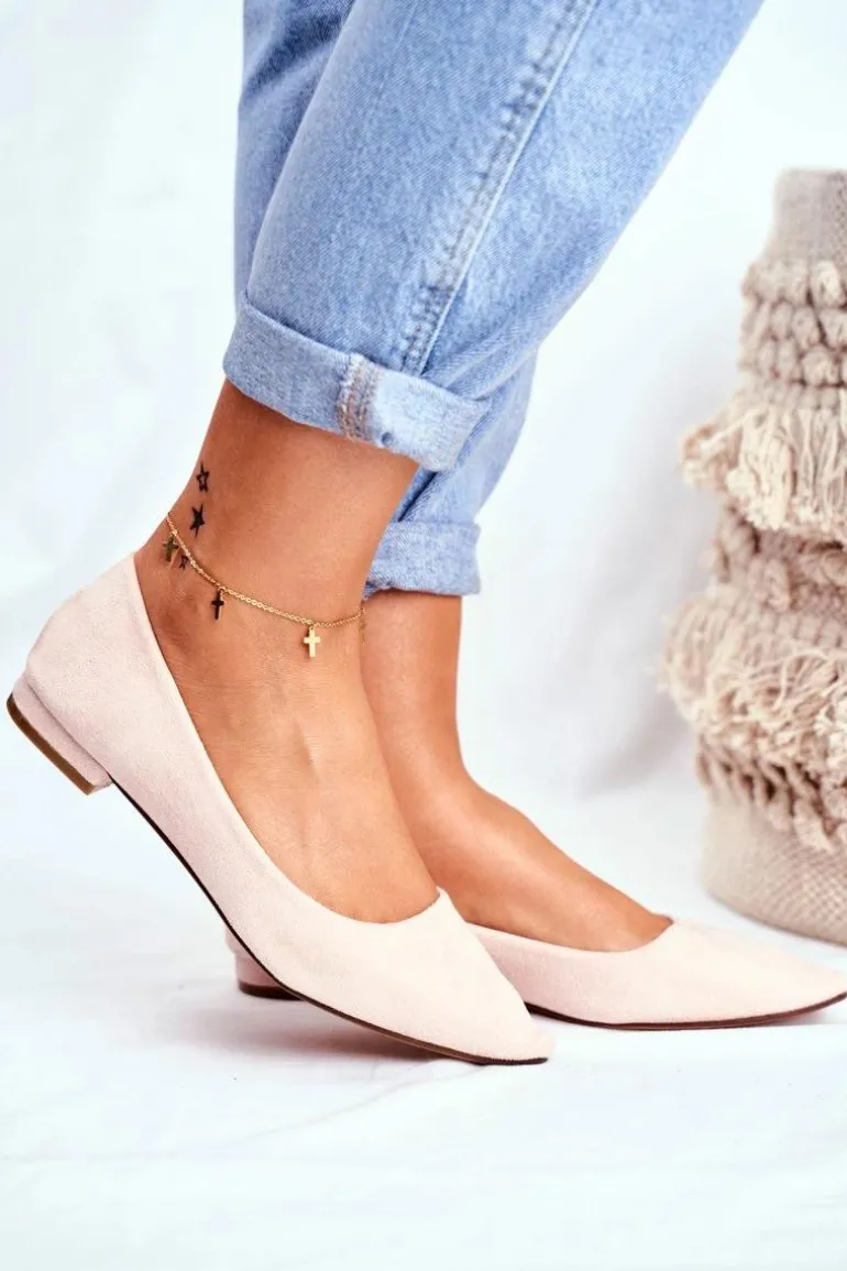 Baleriny Damskie W Szpic Zamszowe Beżowe Westley