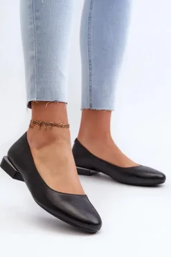 Baleriny Damskie Z Eko Skóry Na Niskim Obcasie Czarne Sergio Leone PB202