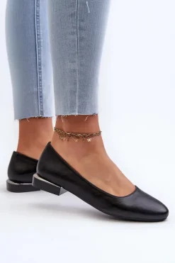 Baleriny Damskie Z Eko Skóry Na Niskim Obcasie Czarne Sergio Leone PB202
