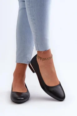 Baleriny Damskie Z Eko Skóry Na Niskim Obcasie Czarne Sergio Leone PB202