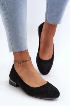 Baleriny Damskie Z Eko Zamszu Na Niskim Obcasie Czarne Sergio Leone PB202