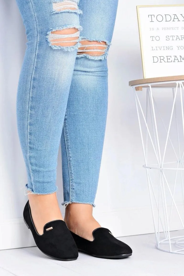 Baleriny Damskie Zamszowe Czarne Neala