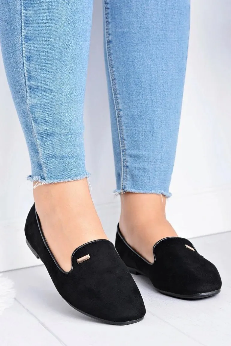 Baleriny Damskie Zamszowe Czarne Neala