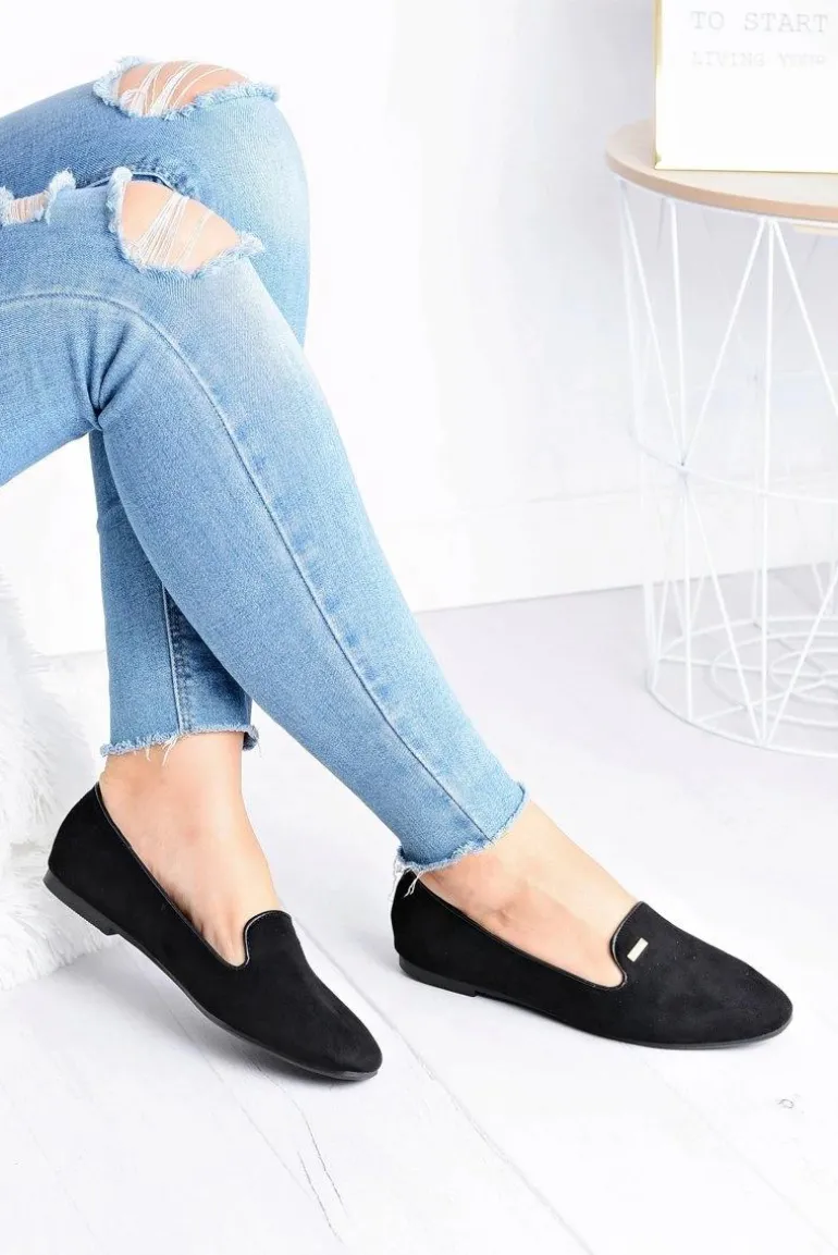 Baleriny Damskie Zamszowe Czarne Neala