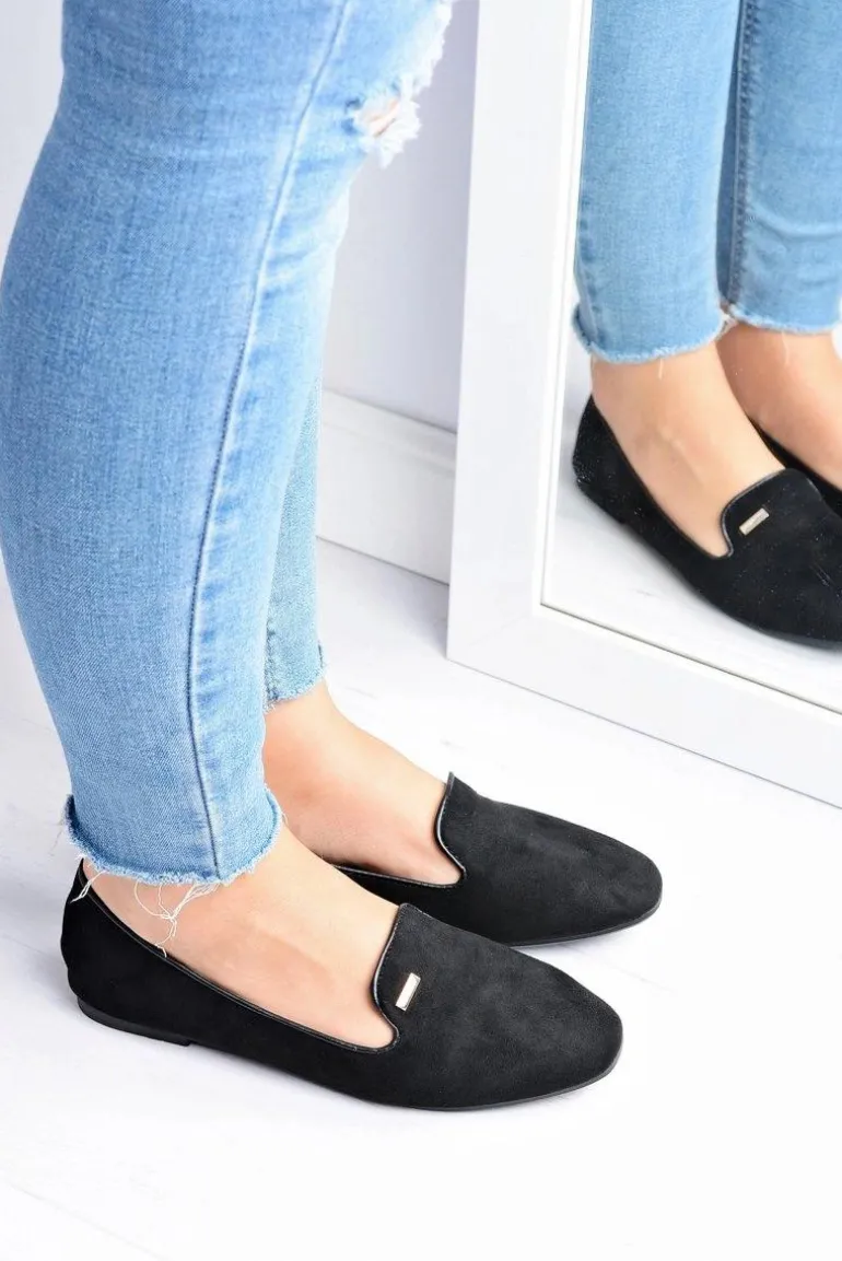 Baleriny Damskie Zamszowe Czarne Neala