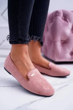 Baleriny Damskie Zamszowe Pudrowy Róż Neala