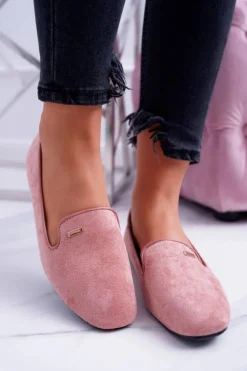 Baleriny Damskie Zamszowe Pudrowy Róż Neala