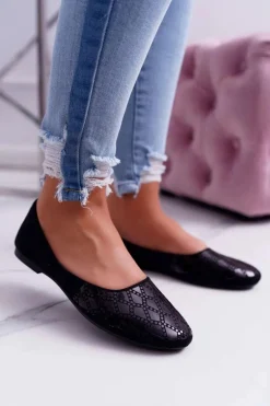 Baleriny Damskie Zamszowe Czarne Merante