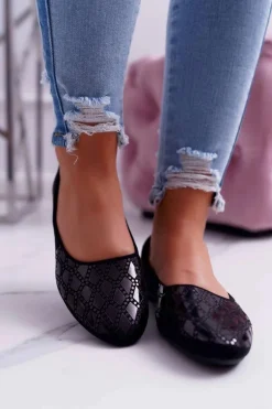 Baleriny Damskie Zamszowe Czarne Merante