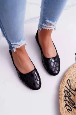 Baleriny Damskie Zamszowe Czarne Merante