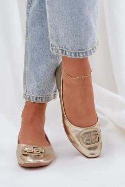 Baleriny Na Płaskiej Podeszwie Z Ozdobą Złote Ainoria