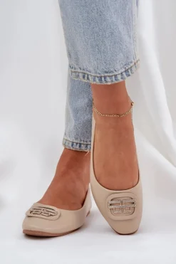 Baleriny Na Płaskiej Podeszwie Z Ozdobą Beżowe Ainoria