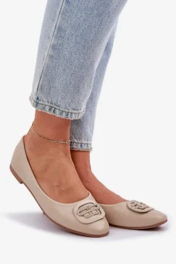 Baleriny Na Płaskiej Podeszwie Z Ozdobą Beżowe Ainoria